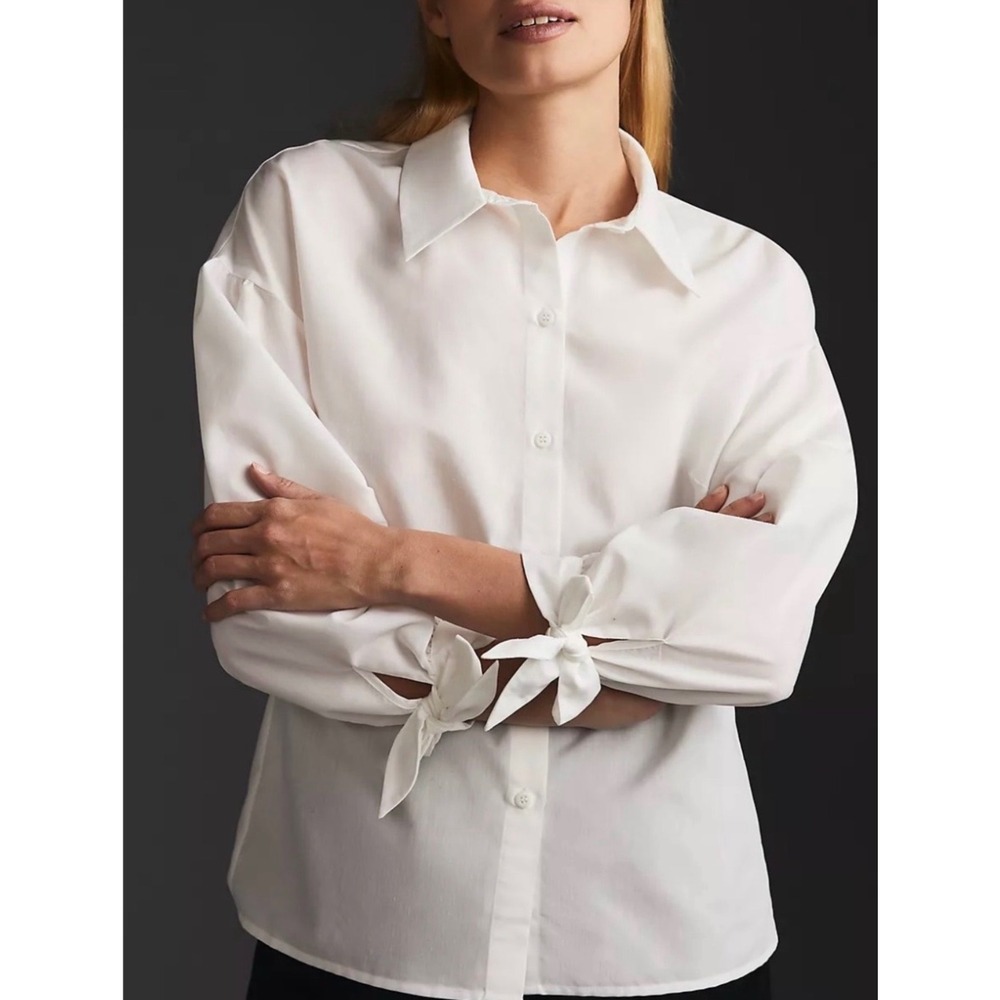 Mare Mare x Anthropologie Tie Cuff Button Down Shirt White SizeM Boho Tie Sleeve